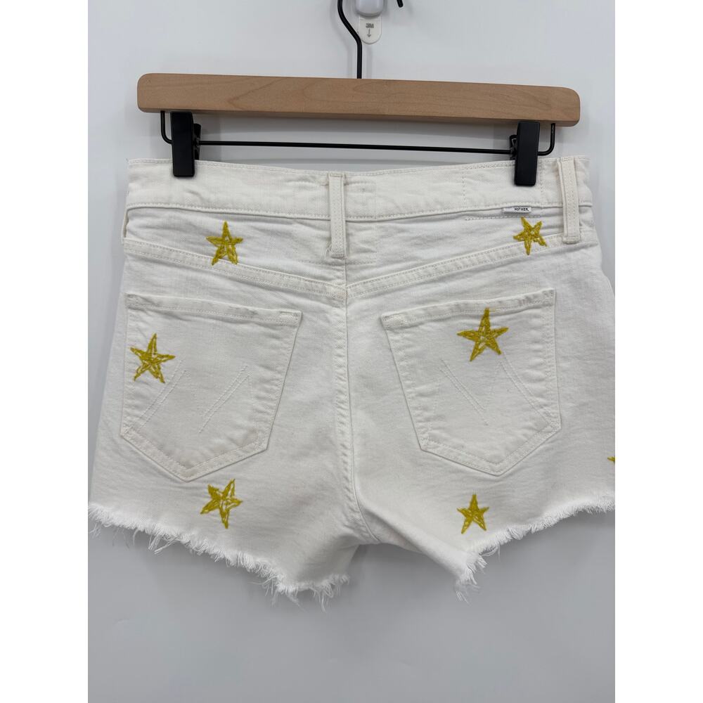 Mother Cream Tomcat Kick Fray Embroidered Star Denim Shorts High Rise Size 27 - Picture 10 of 15